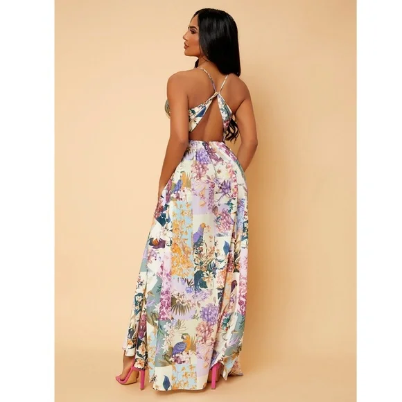 Floral Print Maxi Dress Leg Slit - Picture 2 of 8